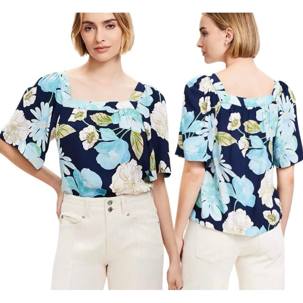 💚SALE: NWOT LOFT size MP Petite Floral Square Neck Spring Flowy Top